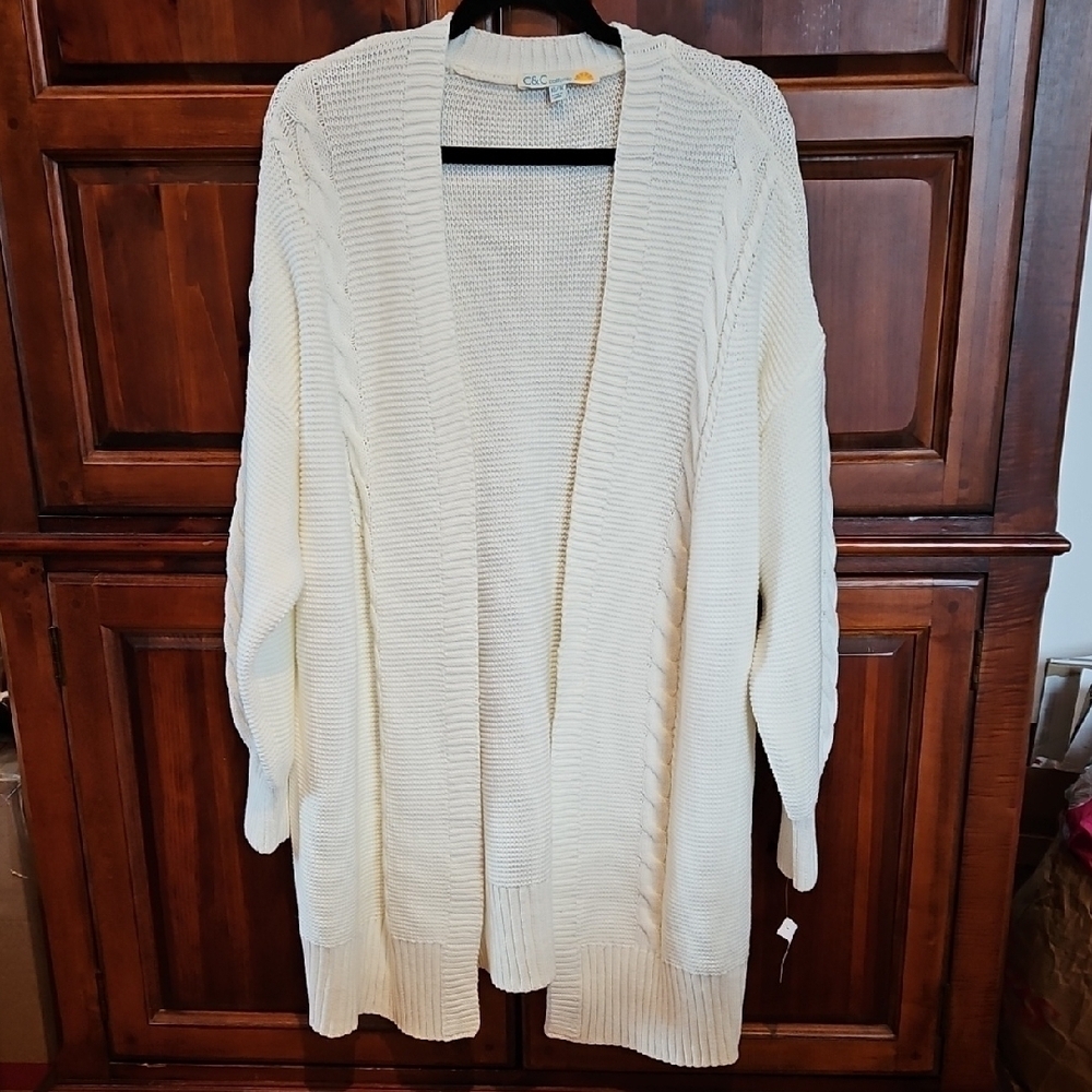 New Long Cardigan, Cream, Open Front, Oversized, XL/1X, NWT!